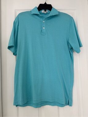 Peter Millar Aqua Striped Polo - Short Sleeve